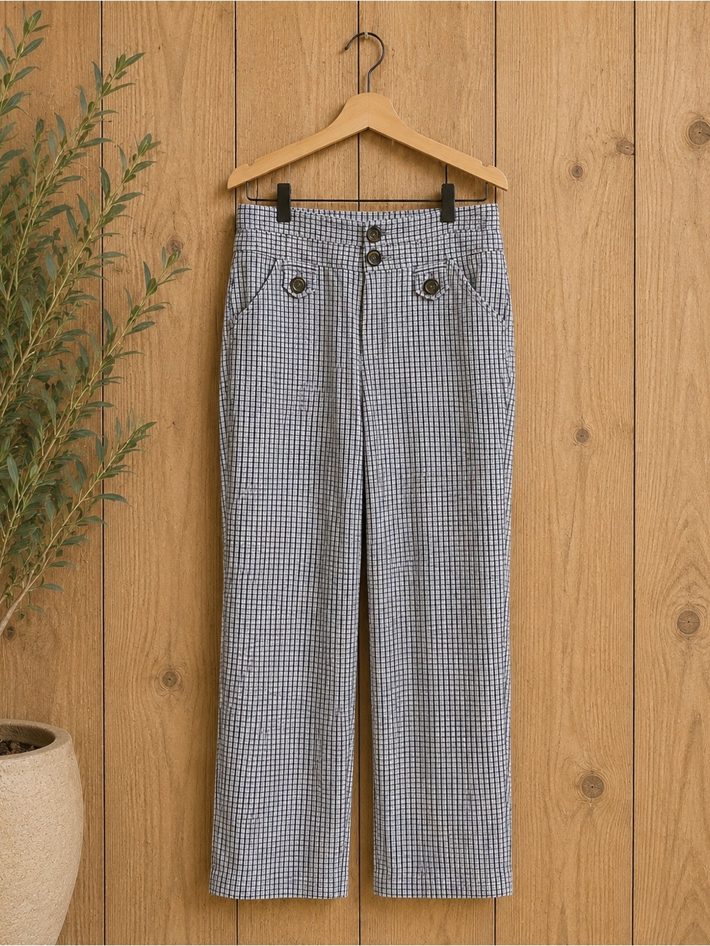 ETT Twa Anthropologie) straight wide leg low rise plaid check pants size 2